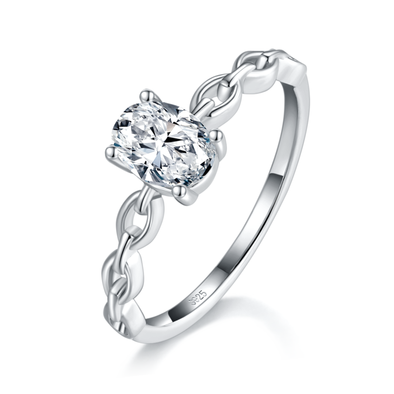 Fashion蛋形钻Women's RingS925银镀18K白金定制选款主石Moissanite1.0ct