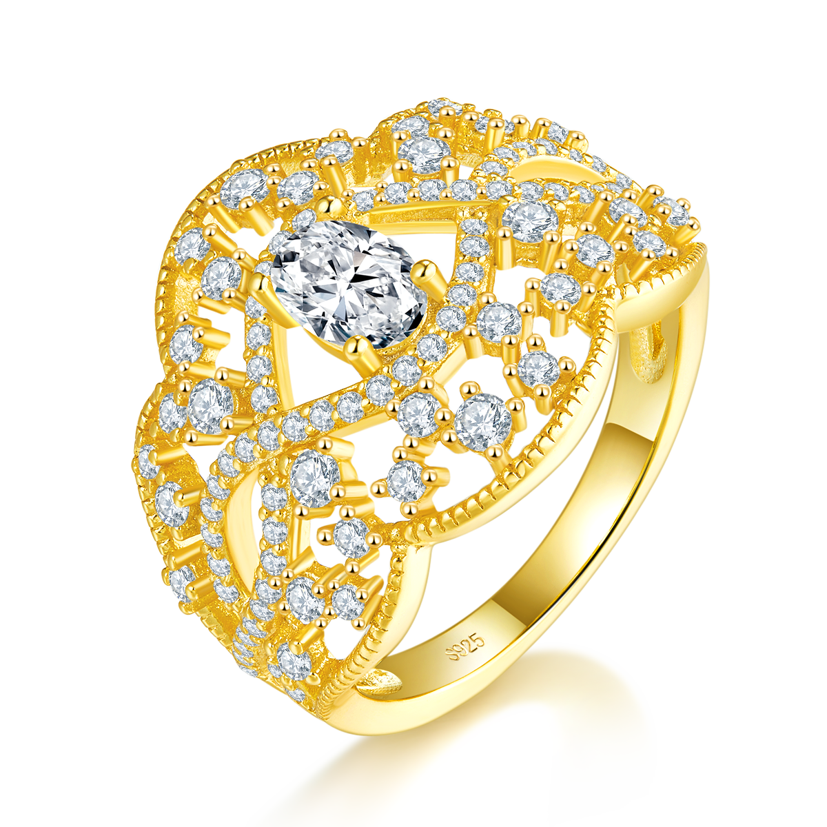 轻奢蛋形钻女戒S925银镀18K黄金定制选款主石莫桑钻0.5ct/副石高碳钻