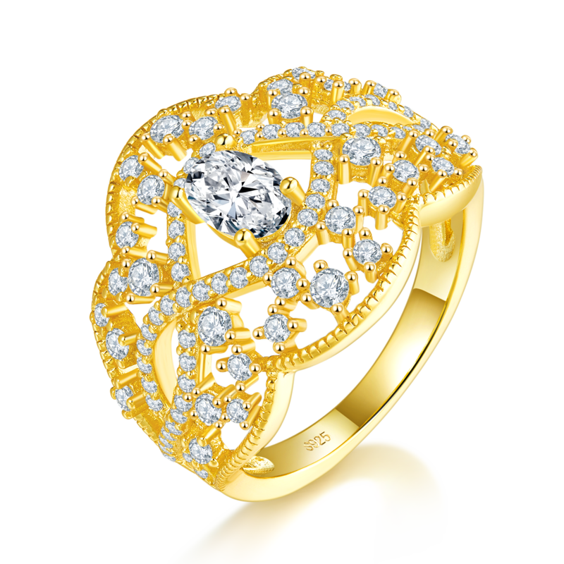 Affordable Luxury蛋形钻Women's RingS925银镀18K黄金定制选款主石Moissanite0.5ct/副石高碳钻