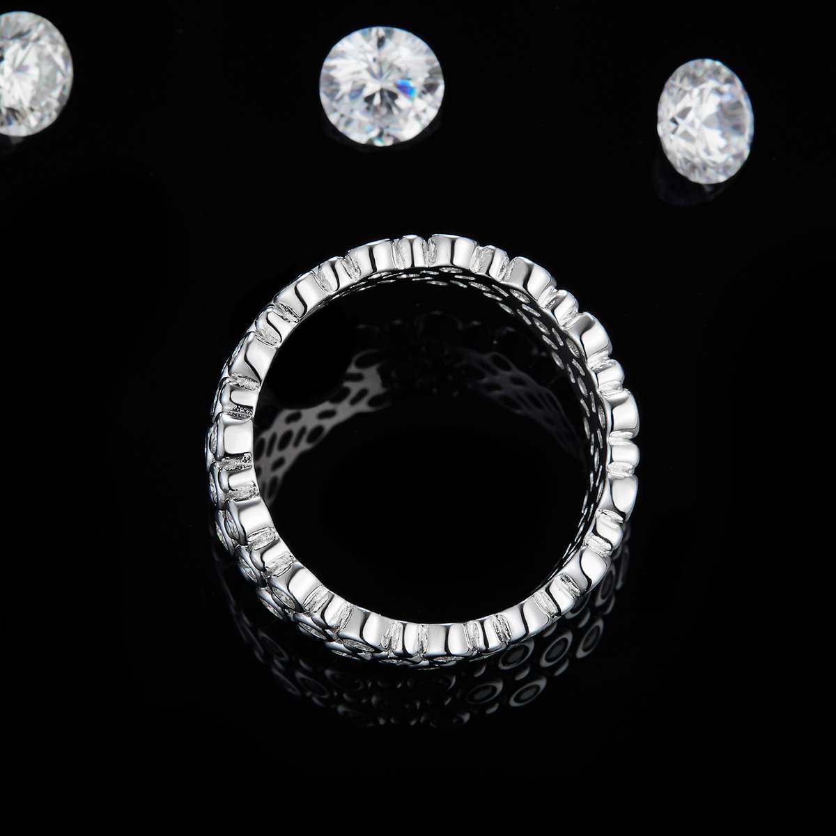 Light luxury lined ring women's ring S925 silver plated 18White Gold custom selection Side Stone Moissanite 0.63ct