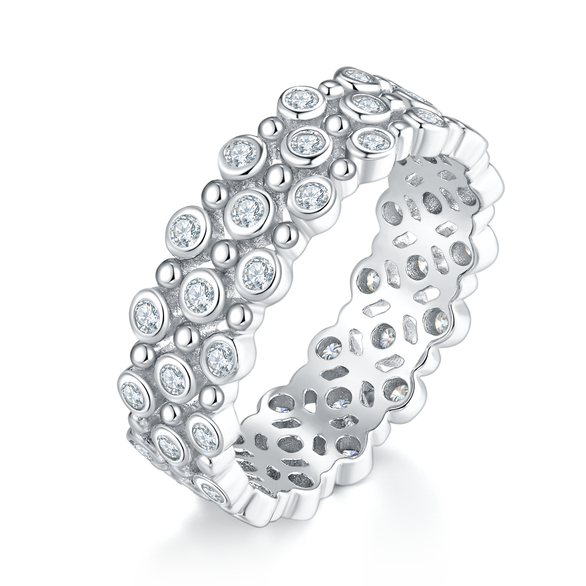 Light luxury lined ring women's ring S925 silver plated 18White Gold custom selection Side Stone Moissanite 0.63ct