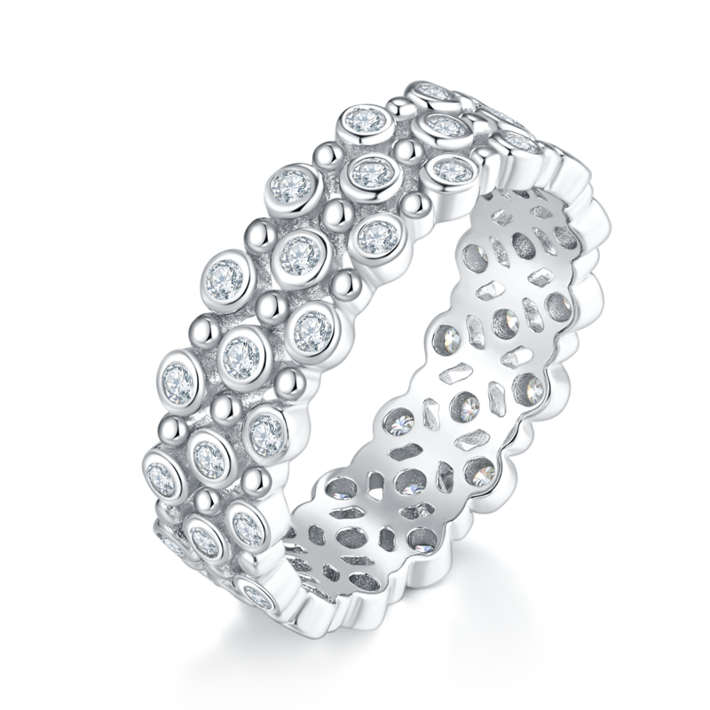Affordable Luxury排戒Women's RingS925银镀18K白金定制选款副石Moissanite0.63ct