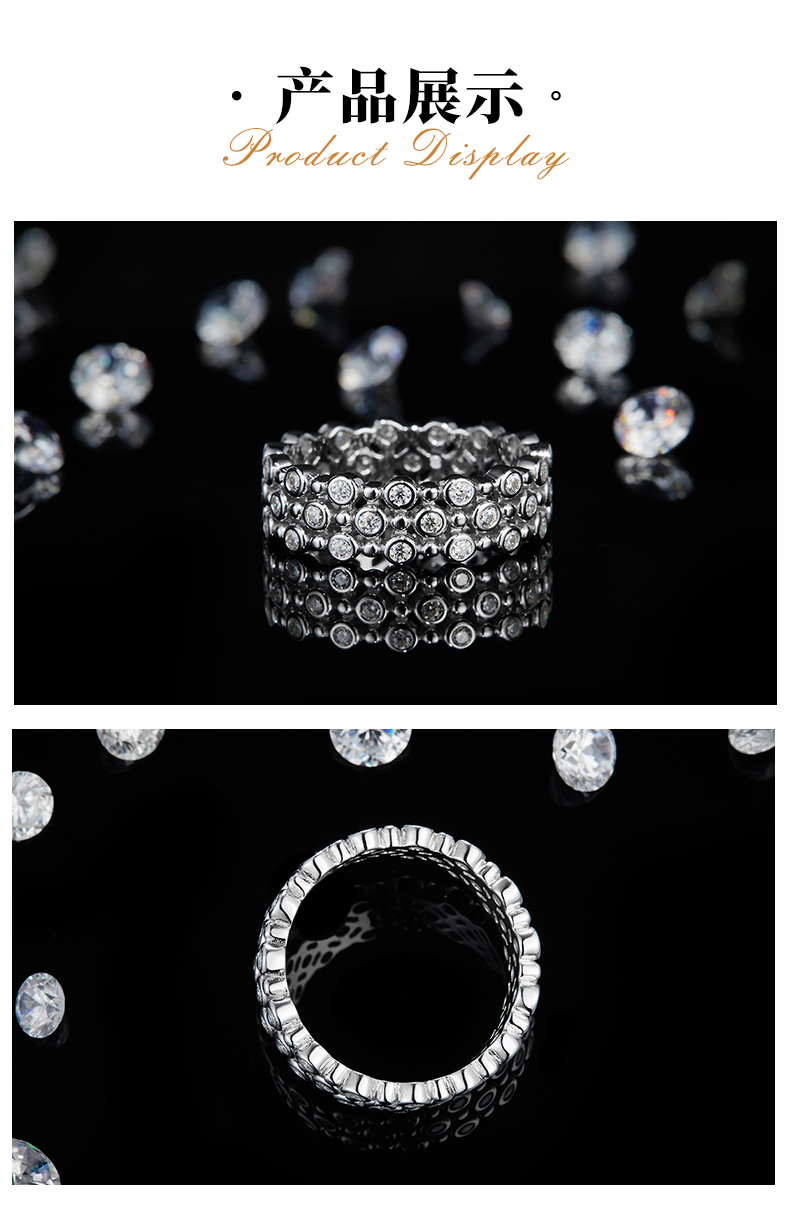 轻奢排戒女戒S925银镀18K白金定制选款副石莫桑钻0.63ct - 3