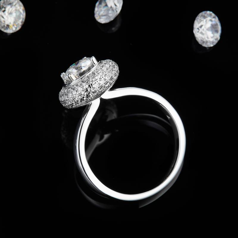 光臂圆包女戒S925银镀18K白金定制选款主石莫桑钻1.0ct/副石高碳钻