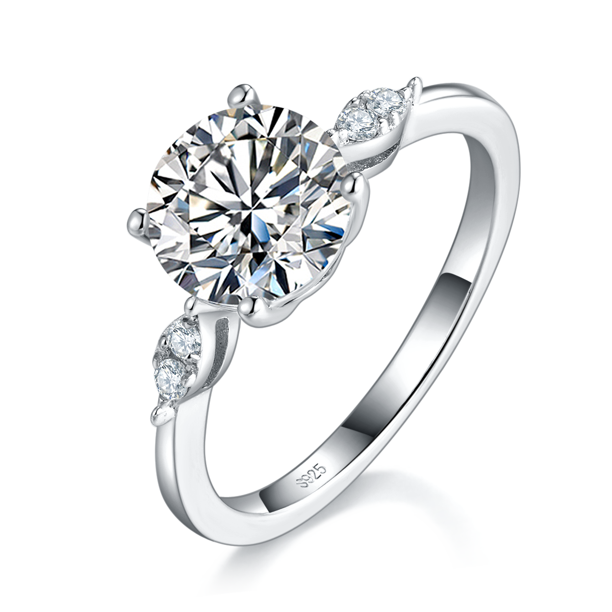 Four Claw Women's Ring S925 Silver Plated 18White Gold Customized Selection Main Stone Moissanite 2.0ct/Side Stone Cubic Zirconia