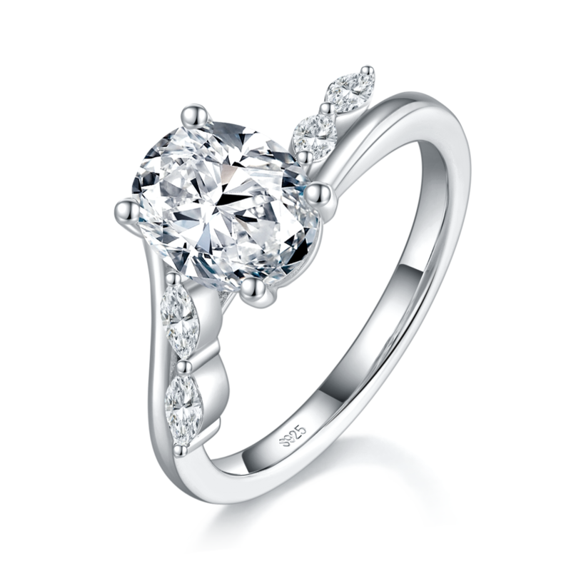 扭臂蛋形钻Women's RingS925银镀18K白金定制选款主石2.0ct/副石高碳钻