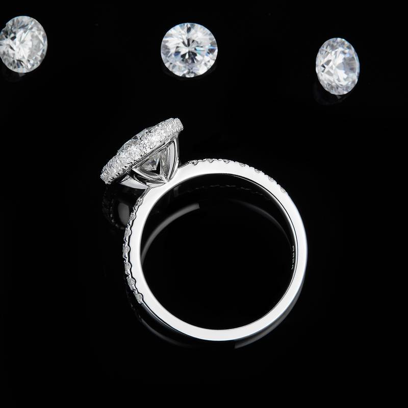 豪华圆包蛋形Women's RingS925银镀18K白金定制选款主石Moissanite2.0ct/副石高碳钻