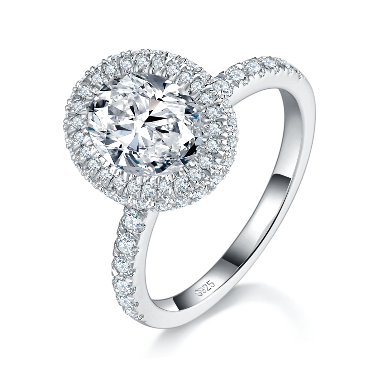 Deluxe Round Bag Oval Women's Ring S925 Silver Plated 18White Gold Customized Selection Main Stone Moissanite 2.0ct/Side Stone Cubic Zirconia