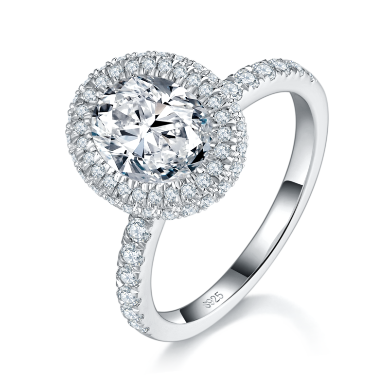 豪华圆包蛋形Women's RingS925银镀18K白金定制选款主石Moissanite2.0ct/副石高碳钻