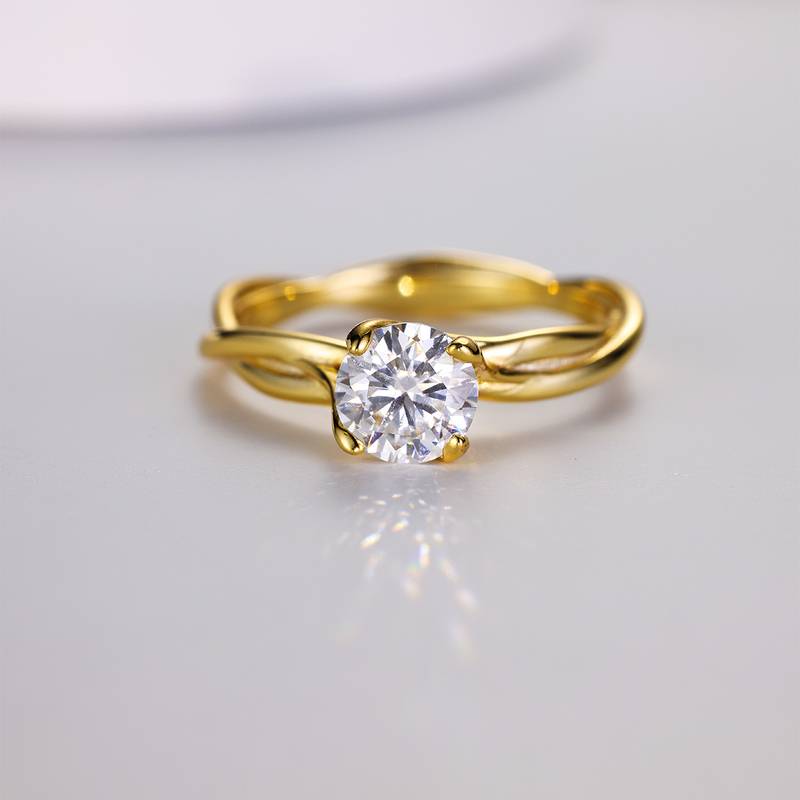 MR0038款S925银镀18K黄金圆形Moissanite藤蔓Women's Ring1.0ctWomen's Ring