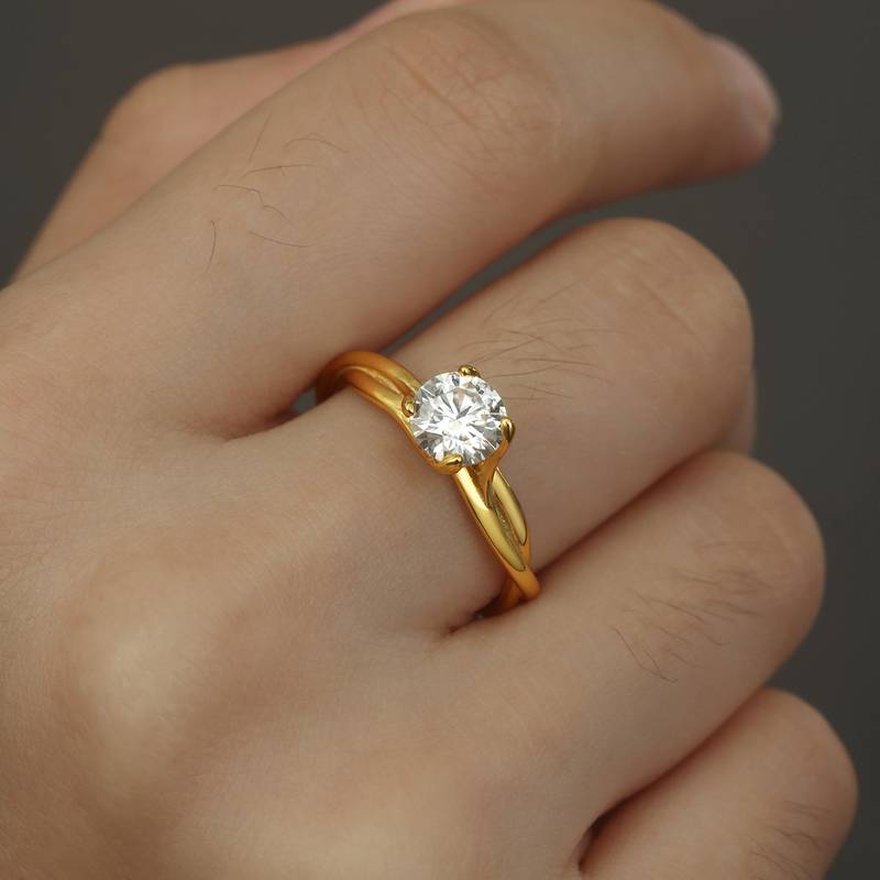 MR0038款S925银镀18K黄金圆形Moissanite藤蔓Women's Ring1.0ctWomen's Ring
