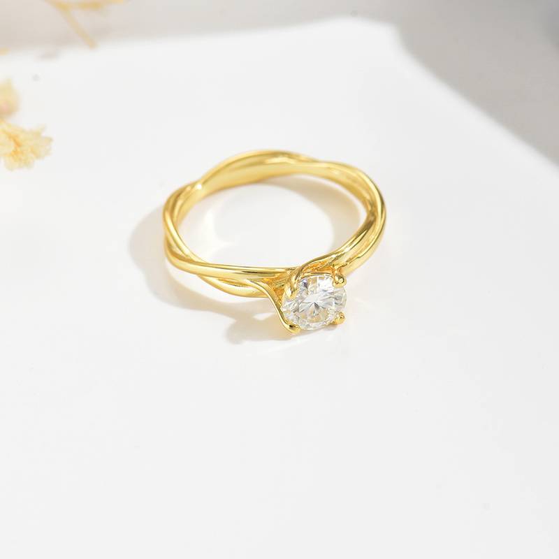 MR0038款S925银镀18K黄金圆形Moissanite藤蔓Women's Ring1.0ctWomen's Ring