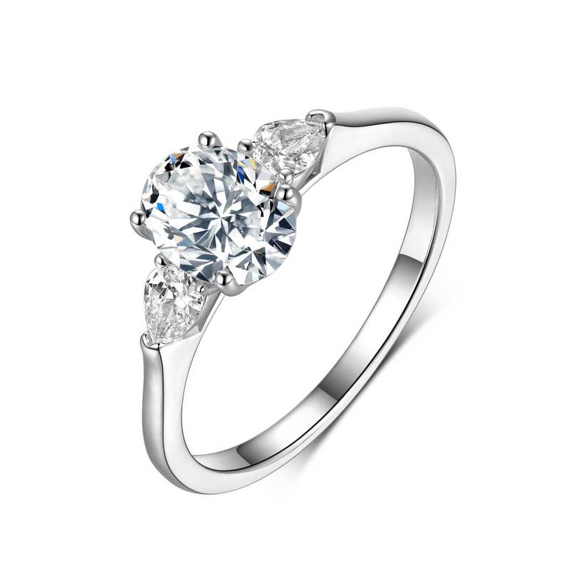 MR0056款S925银镀18K白金蛋形Moissanite三石Women's Ring1.5ct