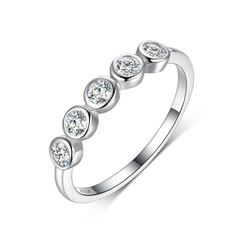 MR0058款S925银镀18K白金莫桑石水泡排戒0.5ct