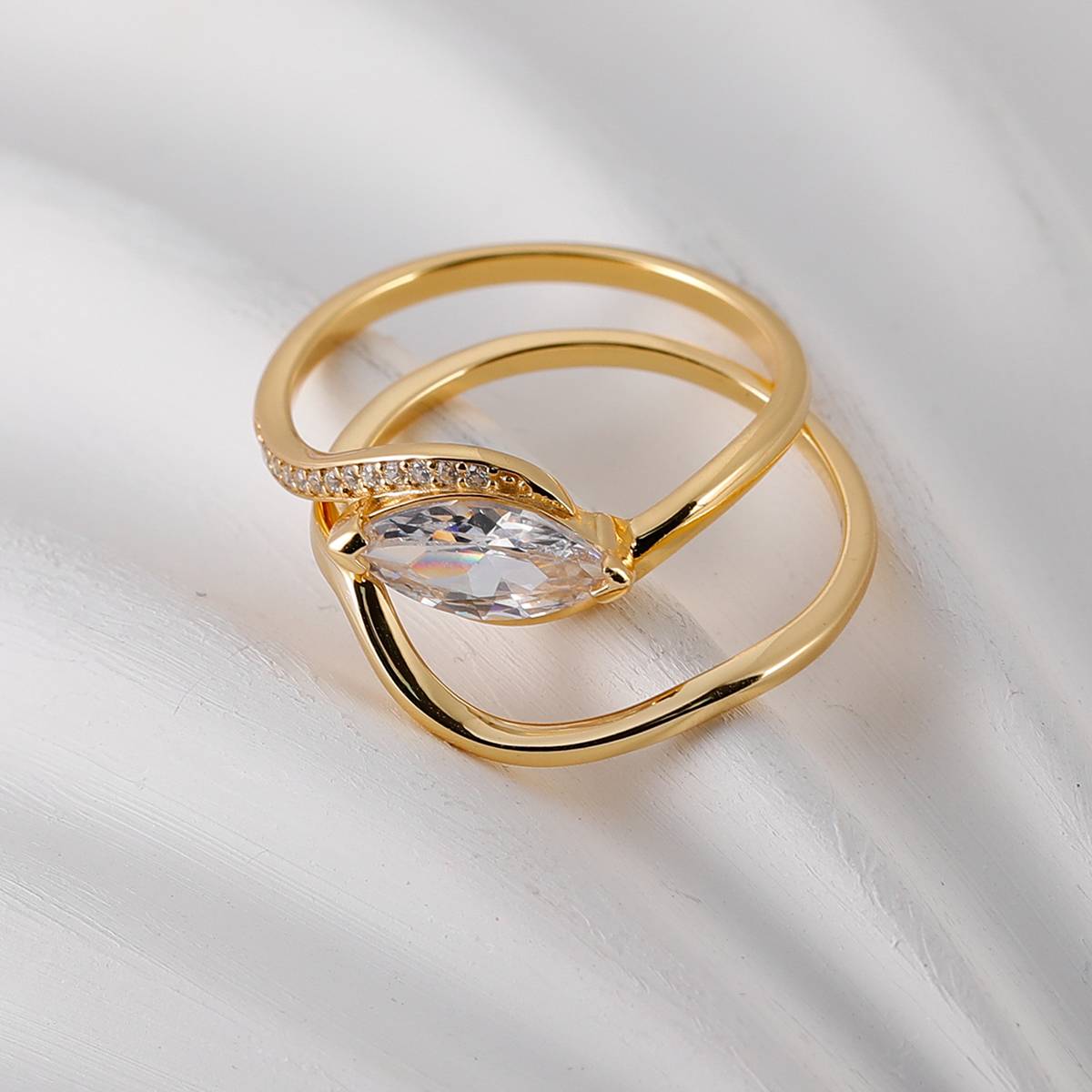 MR0063款S925银镀18K黄金马眼形Moissanite女套戒1.0ct