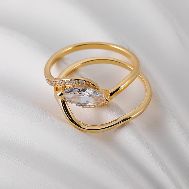 MR0063款S925银镀18K黄金马眼形莫桑钻女套戒1.0CT