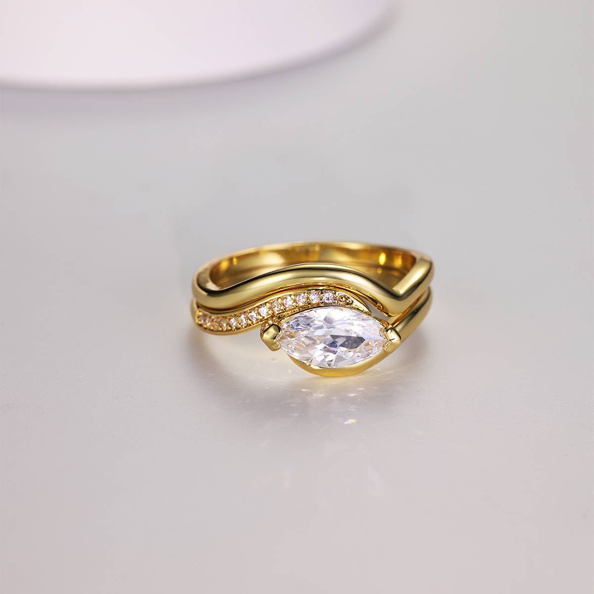 MR0063款S925银镀18K黄金马眼形Moissanite女套戒1.0ct