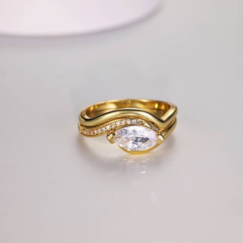 MR0063款S925银镀18K黄金马眼形莫桑钻女套戒1.0CT