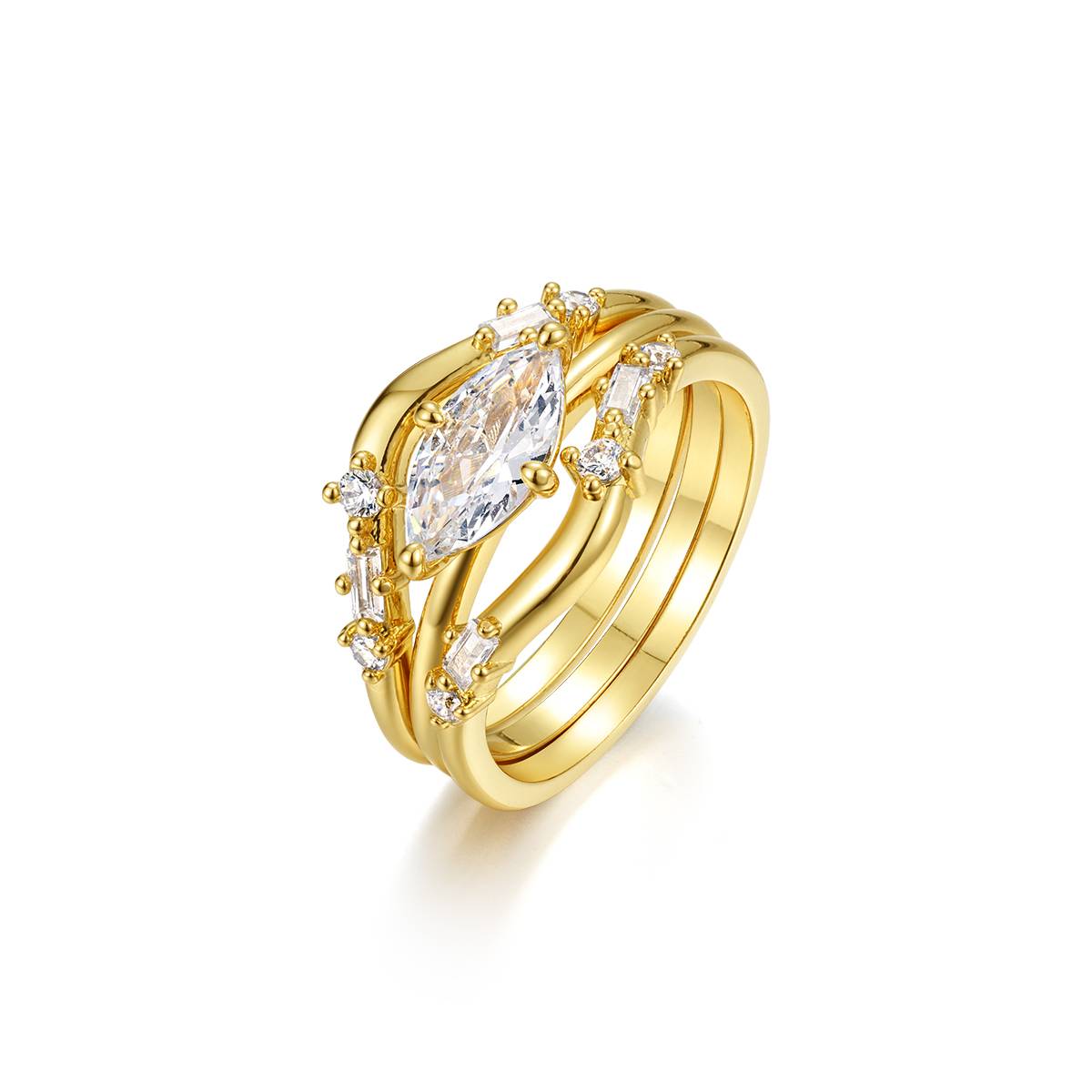 MR0064款S925银镀18K黄金马眼形Moissanite女套戒1.0ct