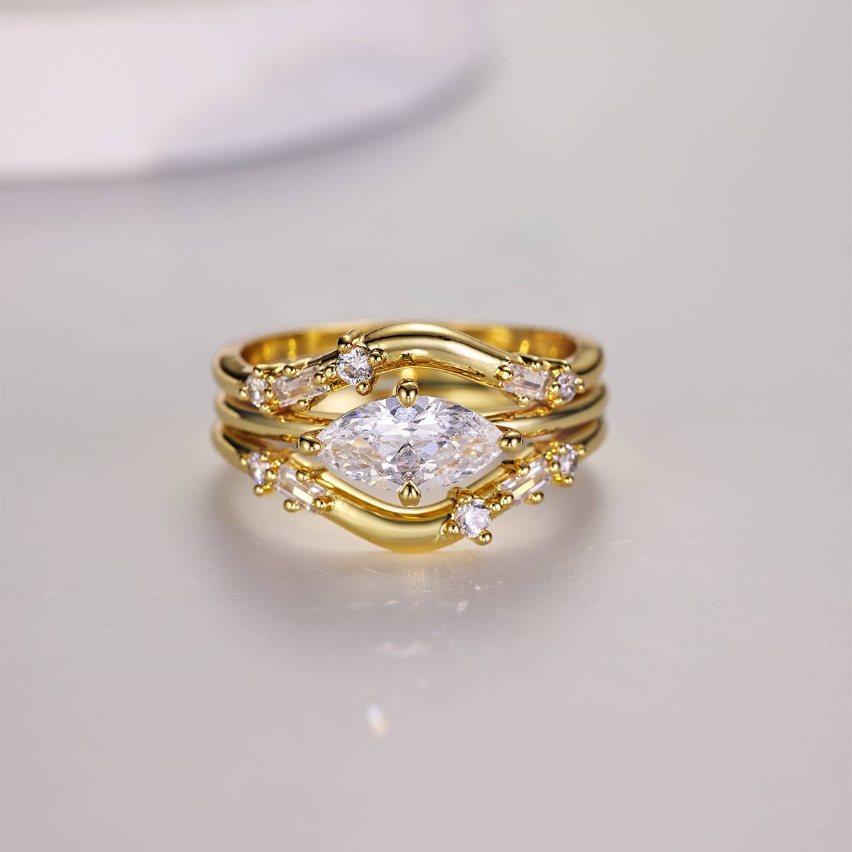 MR0064款S925银镀18K黄金马眼形Moissanite女套戒1.0ct
