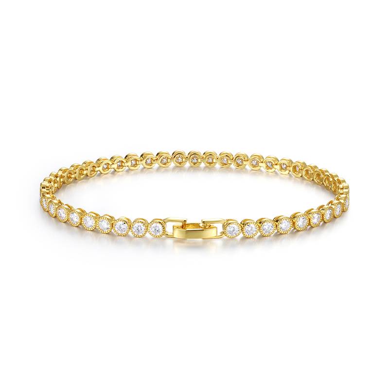 MB0010款S925银镀18K黄金镶嵌圆形莫桑石网球Bracelet4.3ct