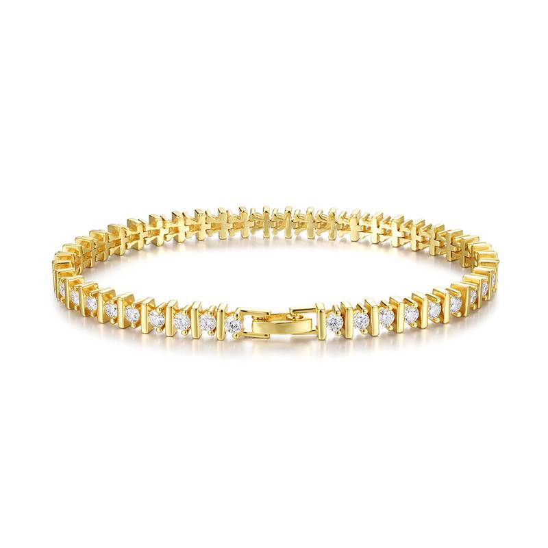 MB0011款S925银镀18K黄金镶嵌圆形莫桑石网球Bracelet4.2ct