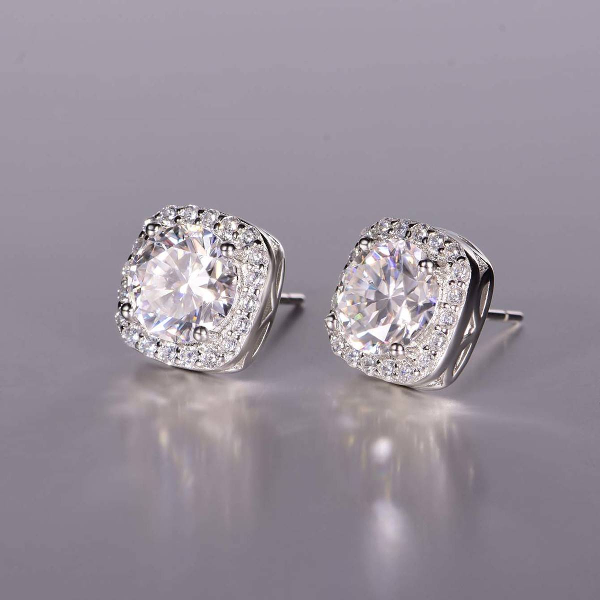 ME0014款S925银镀18K白金耳环Moissanite2.4ct