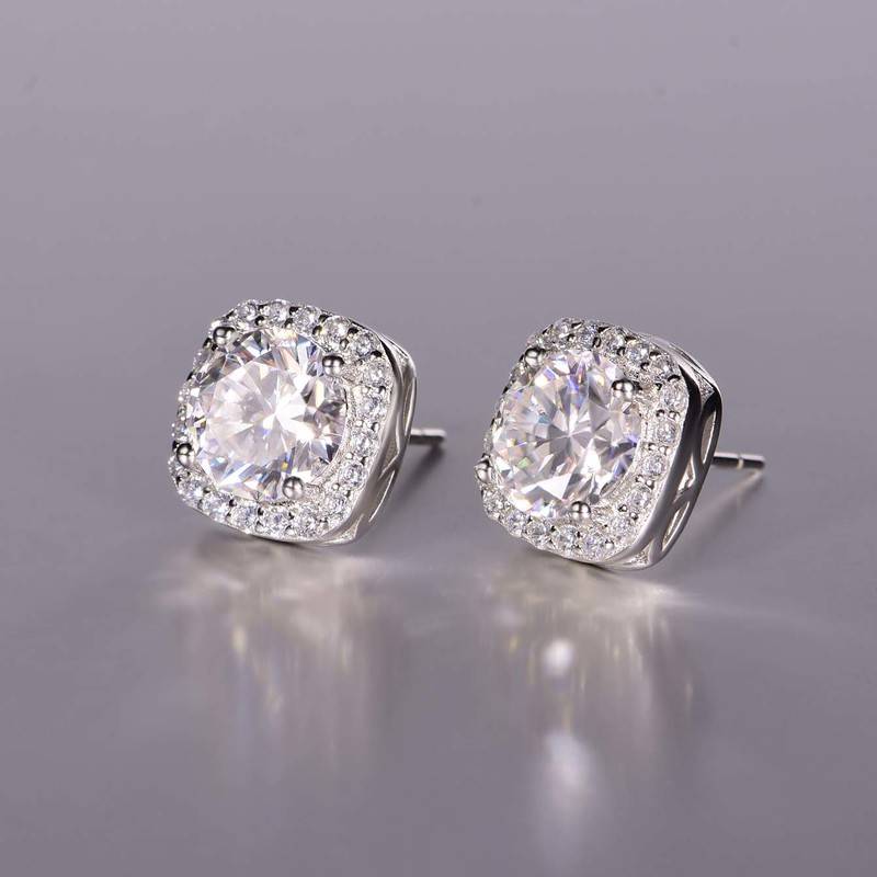 ME0014款S925银镀18K白金耳环Moissanite2.4ct