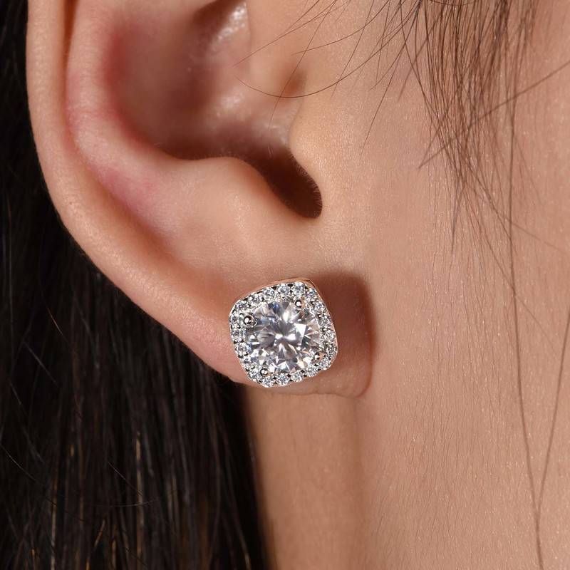 ME0014款S925银镀18K白金耳环Moissanite2.4ct