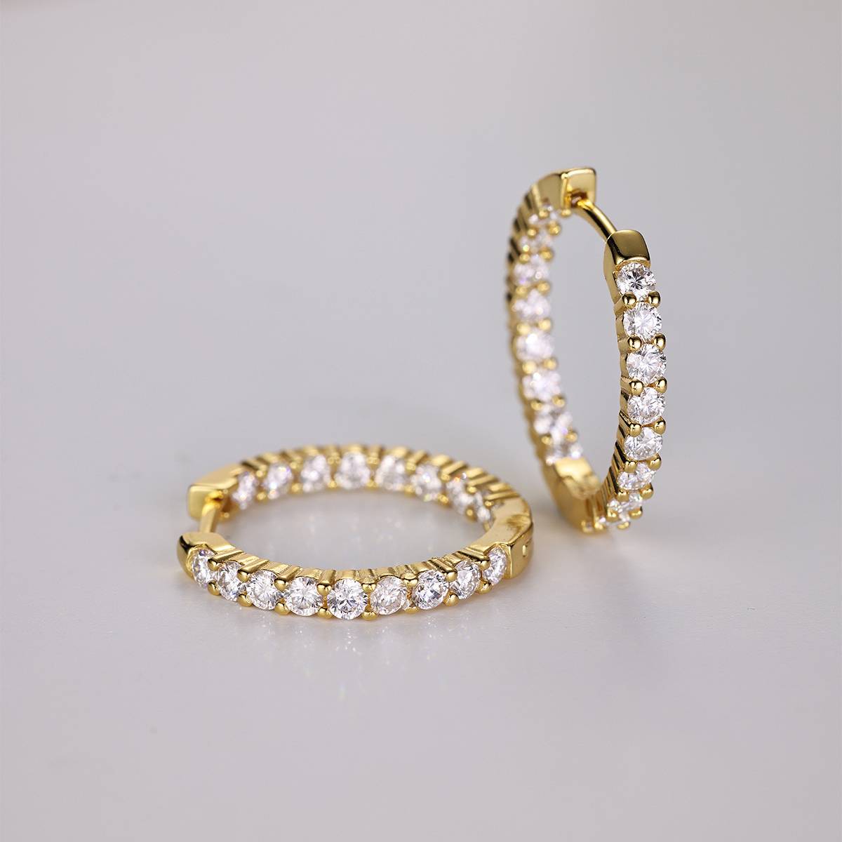 ME0016款S925银镀18K黄金耳环Moissanite2.16ct