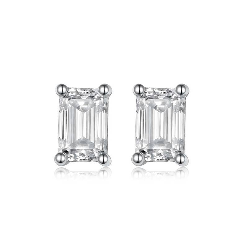 ME0018款S925银镀18K白金祖母绿切割耳钉莫桑钻1.6/2.0CT