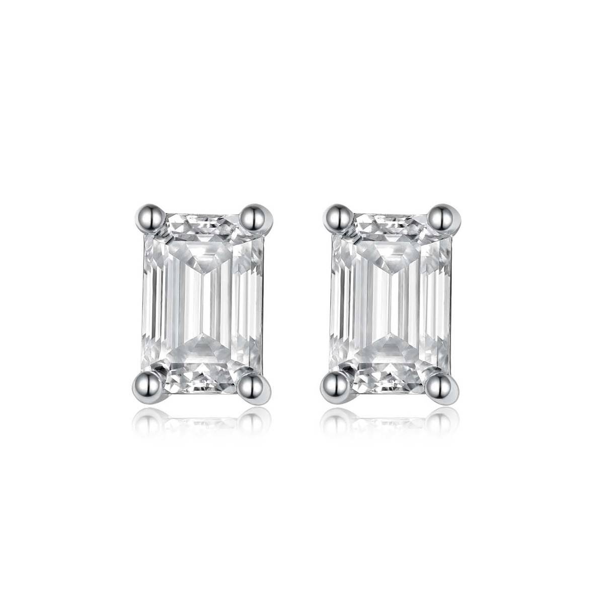 ME0018款S925银镀18K白金祖母绿切割Stud EarringMoissanite1.6/2.0ct