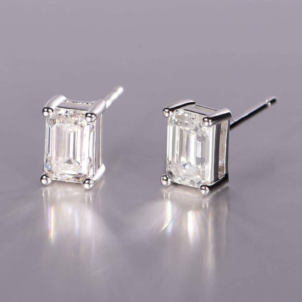 ME0018款S925银镀18K白金祖母绿切割Stud EarringMoissanite1.6/2.0ct