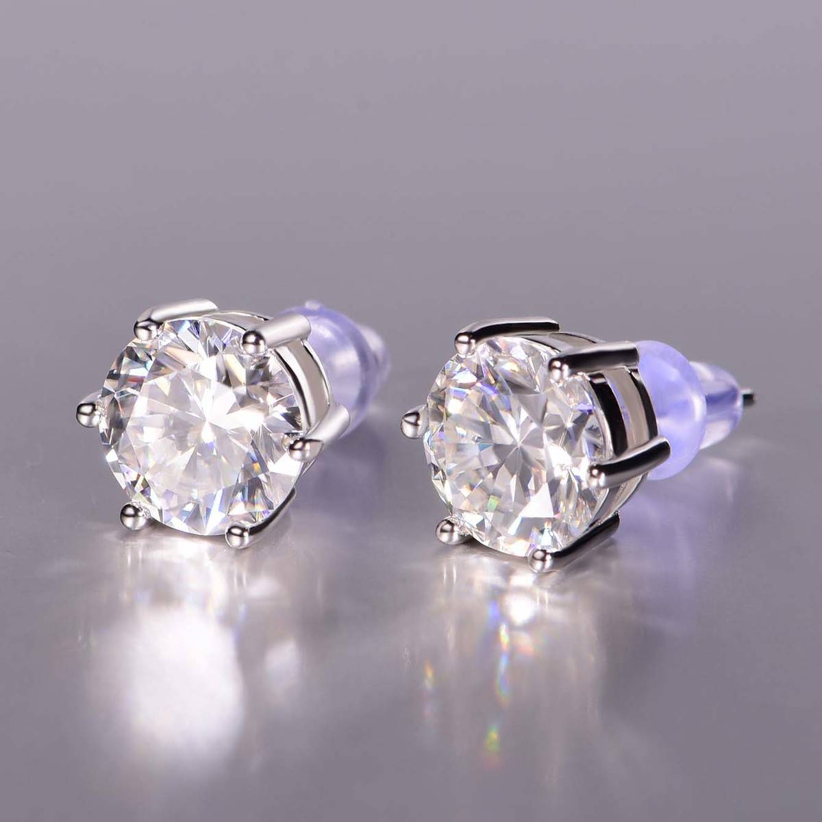 ME0019款S925银镀18K白金耳钉莫桑钻2.0CT/ 4.0CT