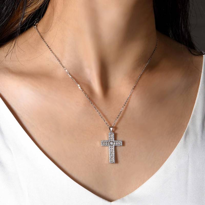MP0015款S925银镀18K白金Moissanite十字架Pendant0.38ct