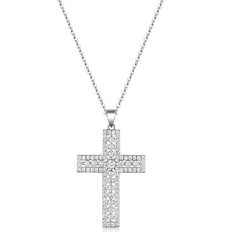 MP0015款S925银镀18K白金Moissanite十字架Pendant0.38ct