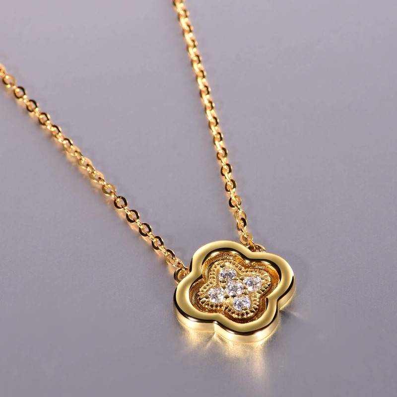 MP0016款S925银镀18K黄金Moissanite四叶草Pendant0.1ct