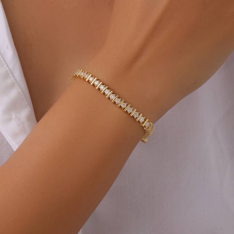 MB0011款S925银镀18K黄金镶嵌圆形莫桑石网球Bracelet4.2ct