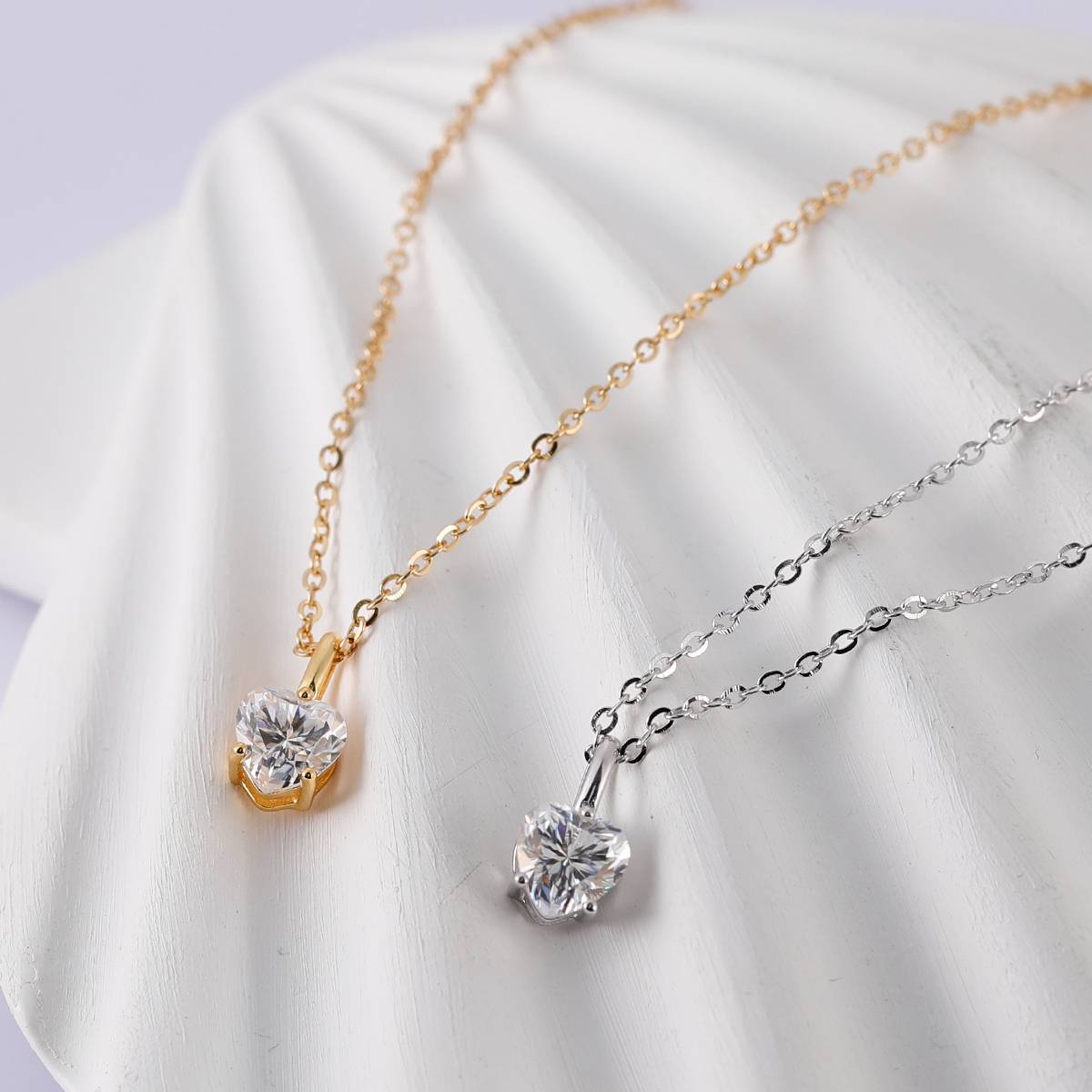 MP0018款S925银镀18K黄金心形切割莫桑钻吊坠0.8CT