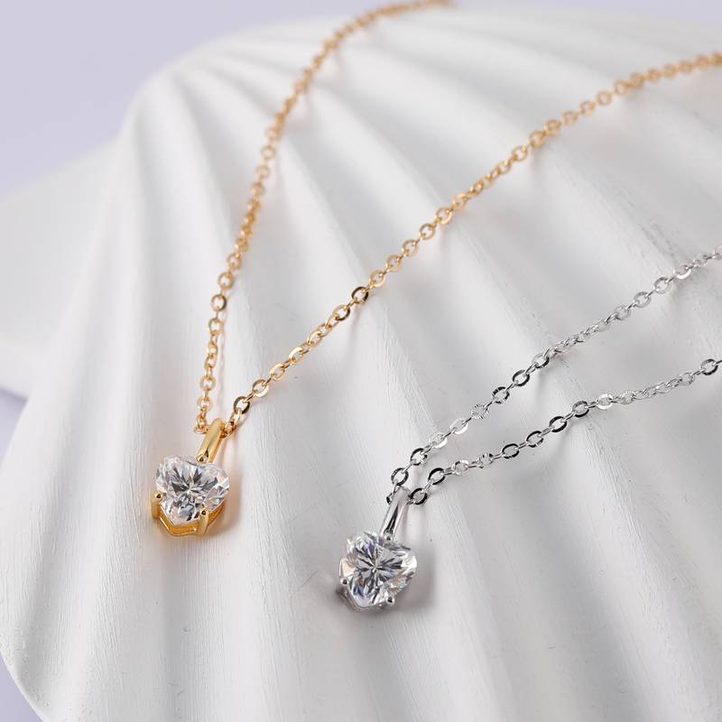 MP0018款S925银镀18K黄金心形切割莫桑钻吊坠0.8CT