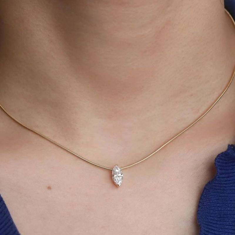 MP0019款S925银镀18K金马眼形切割MoissanitePendant1.0ct