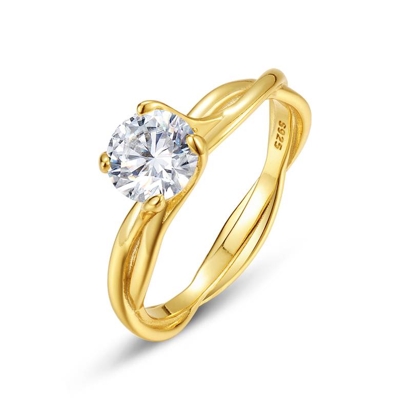 MR0038款S925银镀18K黄金圆形Moissanite藤蔓Women's Ring1.0ctWomen's Ring