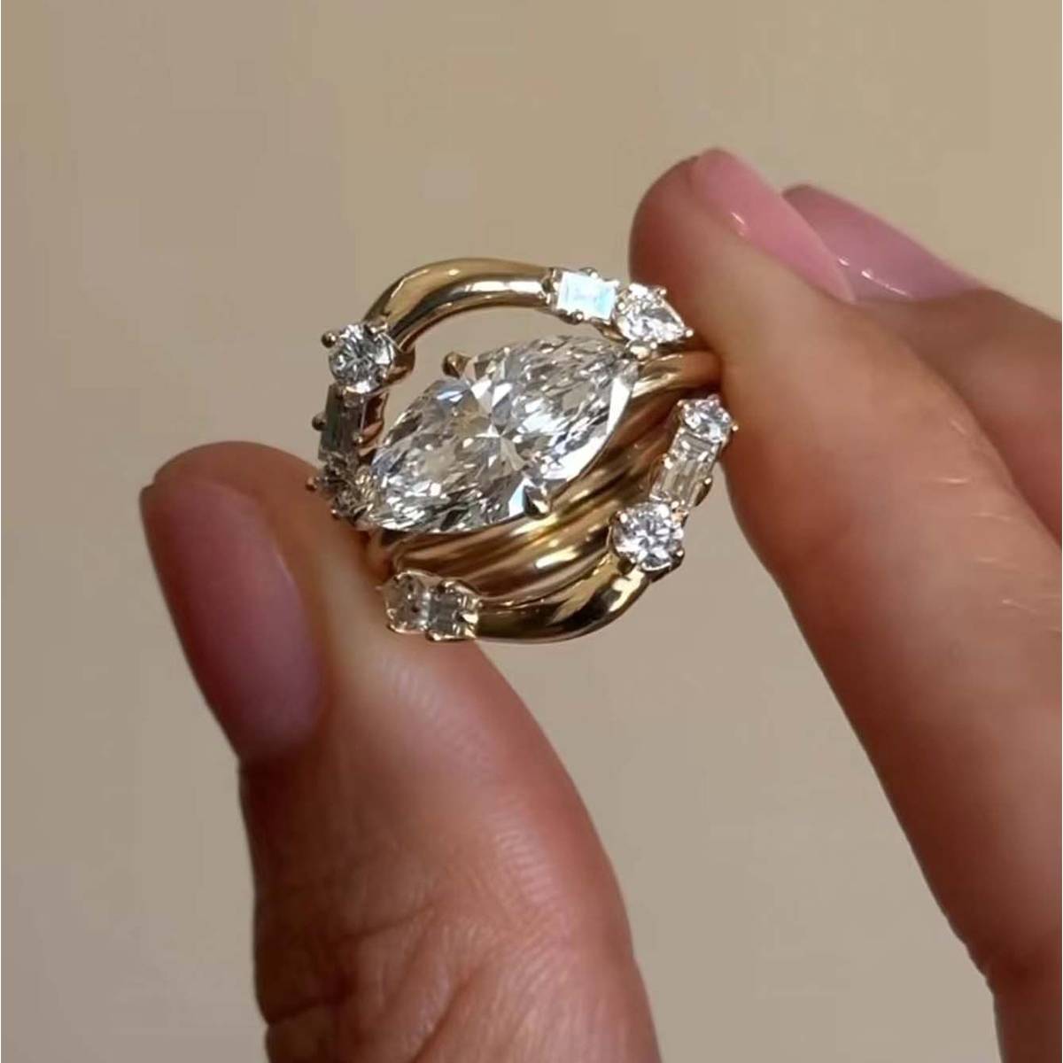 MR0064款S925银镀18K黄金马眼形Moissanite女套戒1.0ct