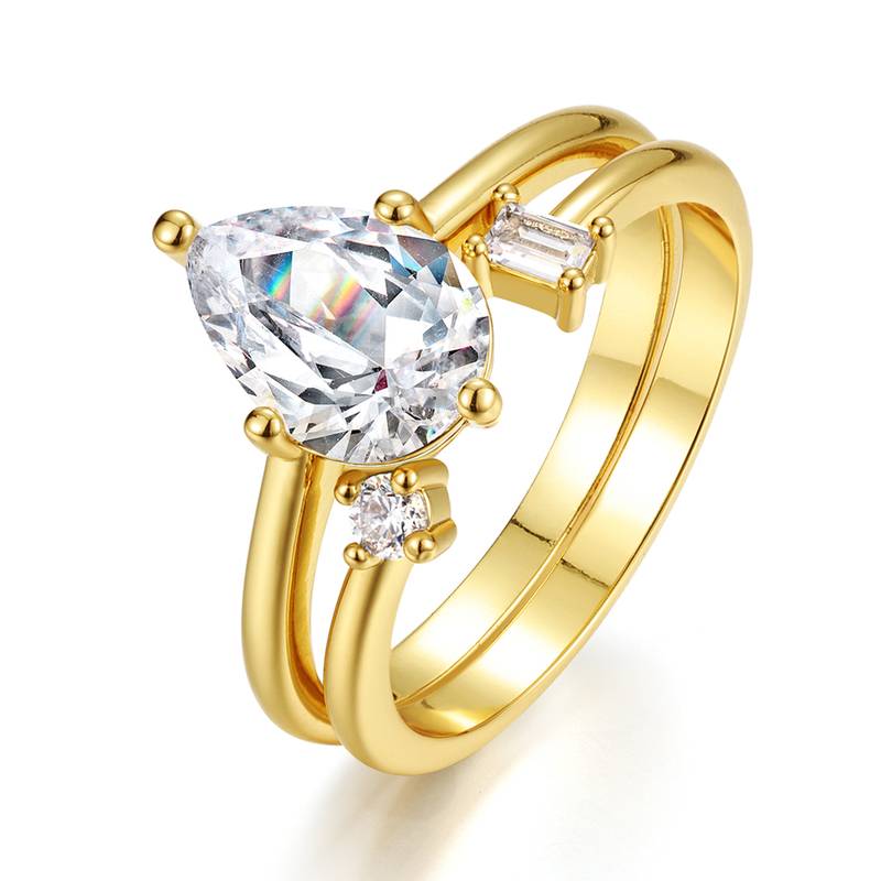 MR0065款S925银镀18K黄金水滴形Moissanite女套戒2.5ct
