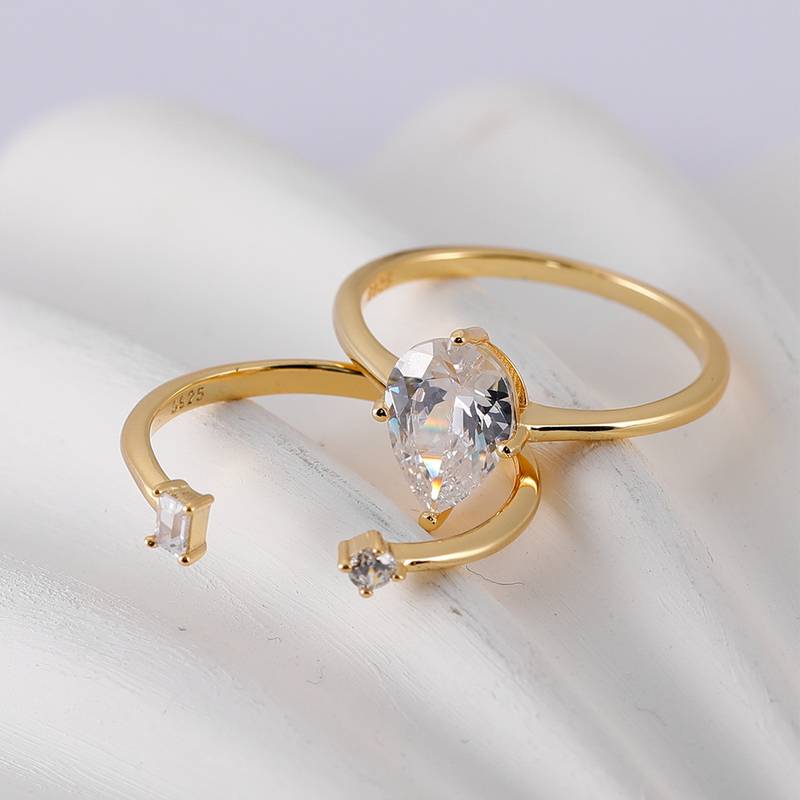 MR0065款S925银镀18K黄金水滴形Moissanite女套戒2.5ct