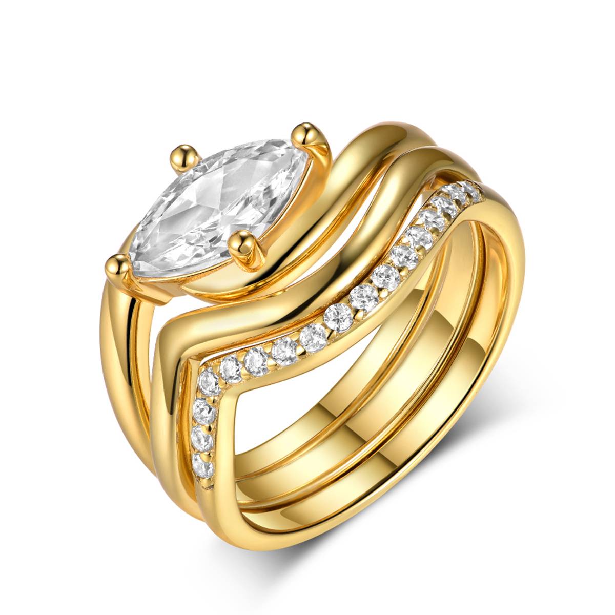 MR0073款S925银镀18K黄金马眼形莫桑钻女套戒1.0CT