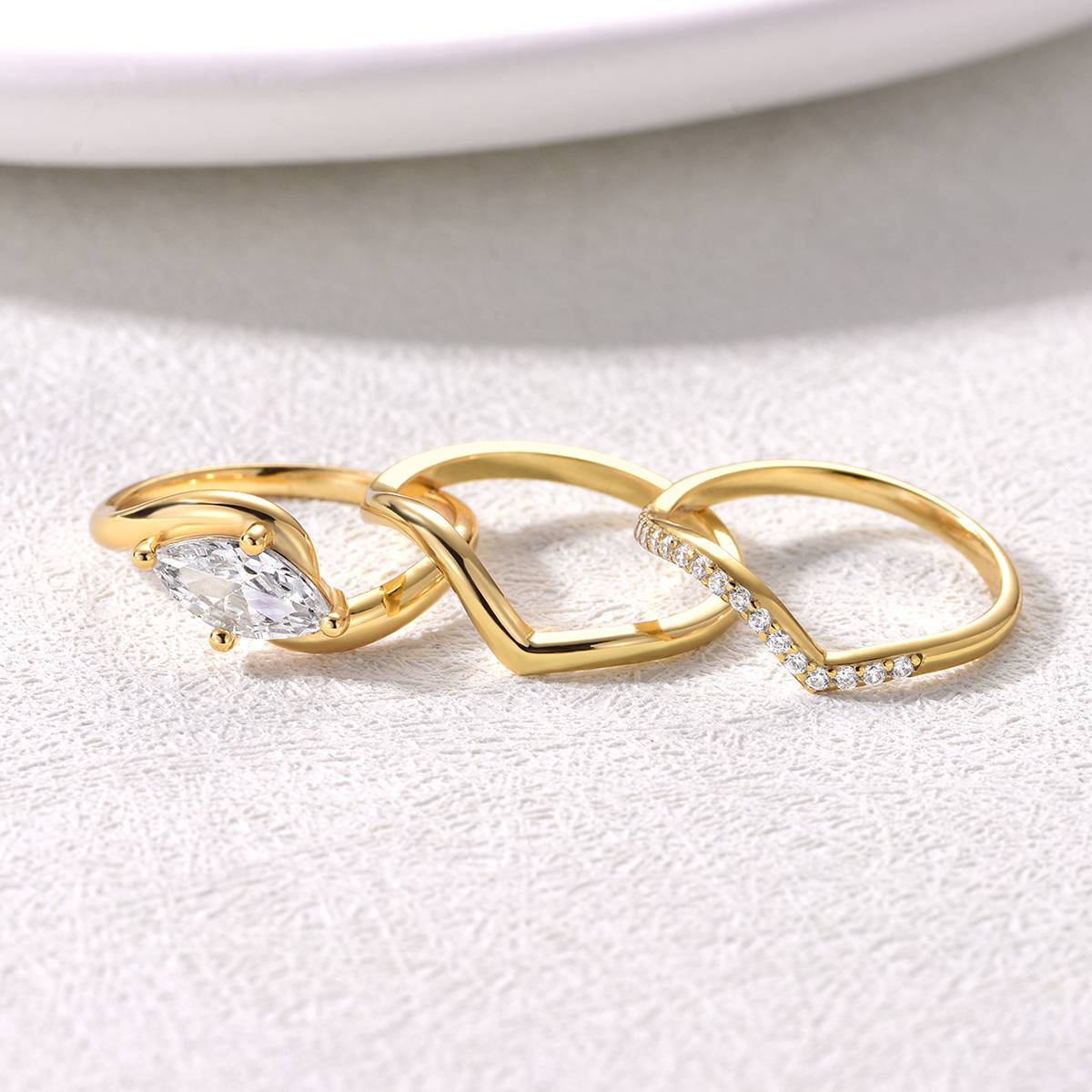 MR0073款S925银镀18K黄金马眼形莫桑钻女套戒1.0CT