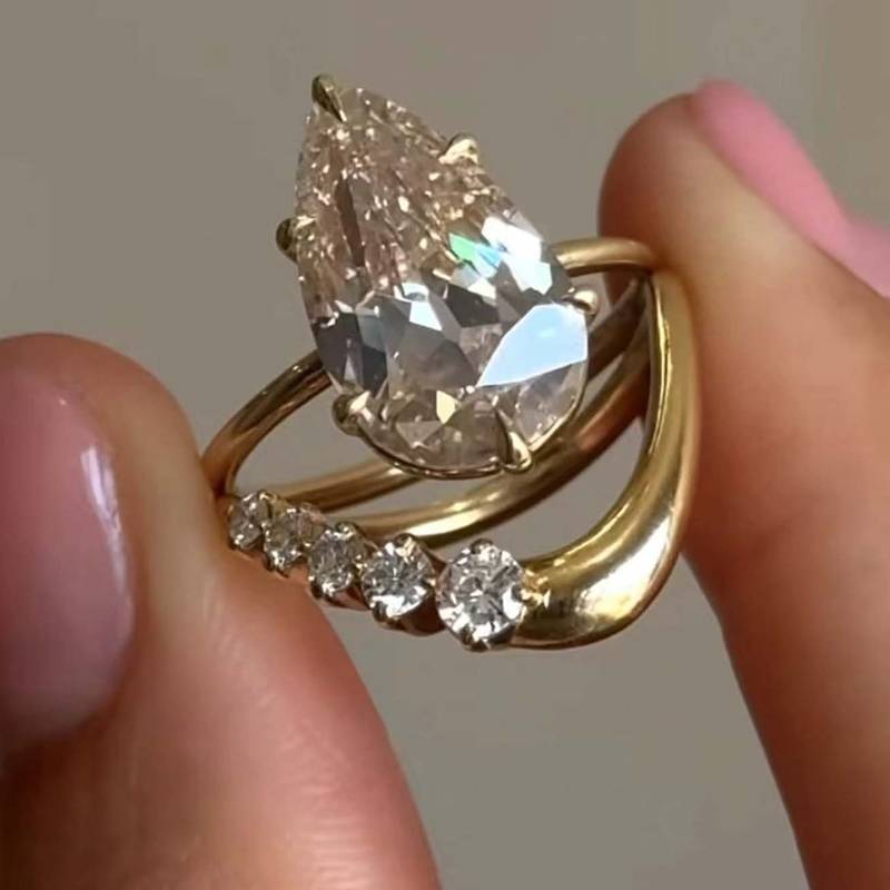 MR0074款S925银镀18K黄金水滴形Moissanite女套戒1.5ct