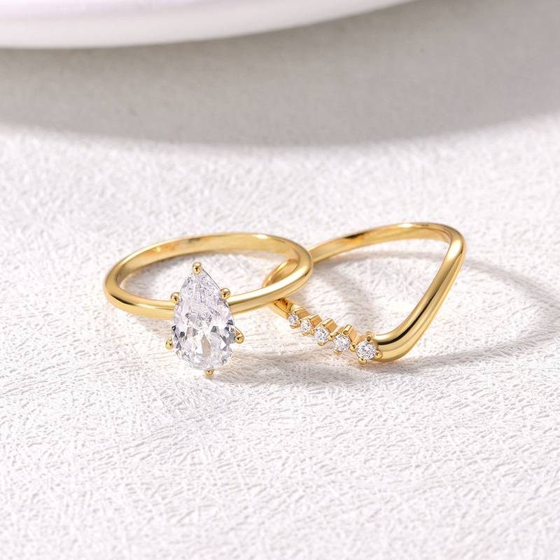 MR0074款S925银镀18K黄金水滴形Moissanite女套戒1.5ct
