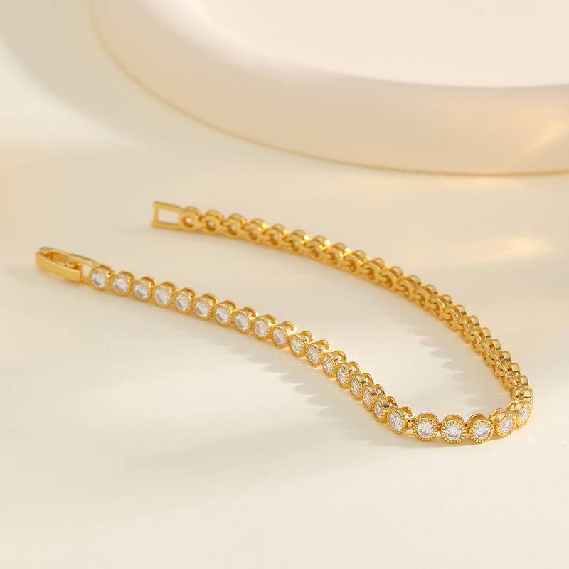 MB0010款S925银镀18K黄金镶嵌圆形莫桑石网球Bracelet4.3ct